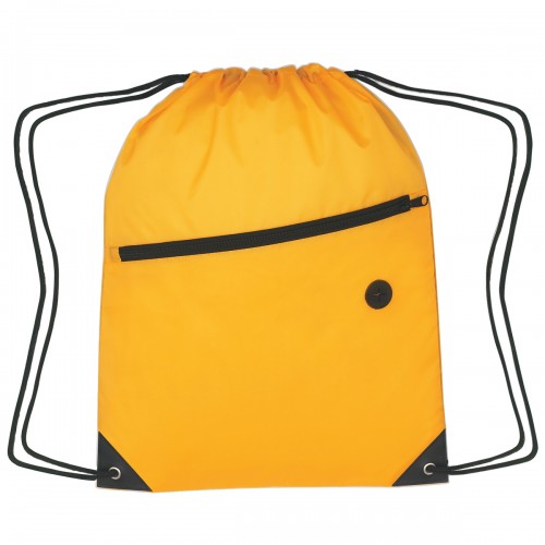 Customized Sports Pack Front Zipper Polyester Drawstring Bags
