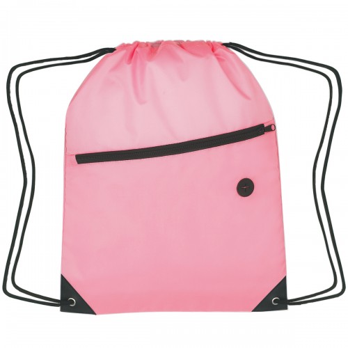 Customized Sports Pack Front Zipper Polyester Drawstring Bags