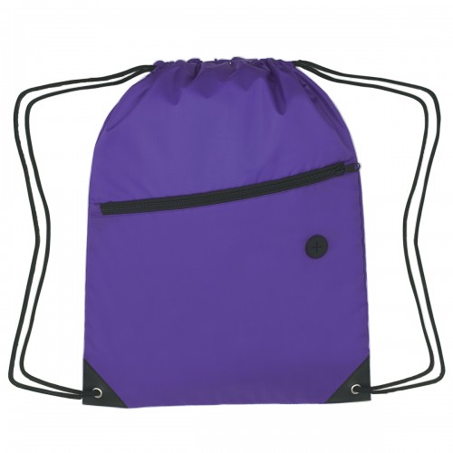 Customized Sports Pack Front Zipper Polyester Drawstring Bags